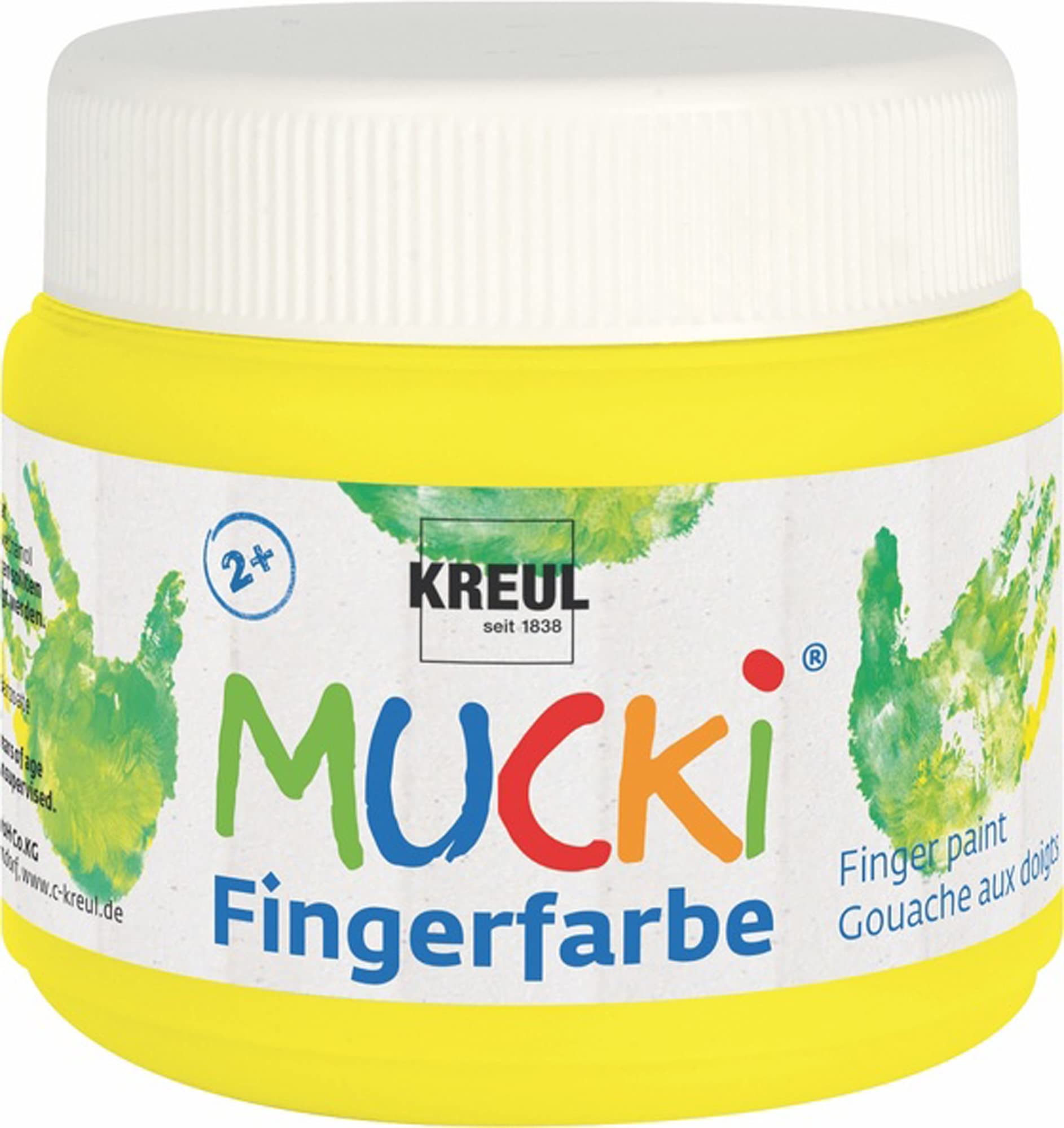 KREUL Mucki 23126 Bright Neon Finger Paint 150 ml in Squeak Yellow Water-Based Paraben-Free Gluten-Free Lactose Free and Vegan Washable with Brush and Fingers