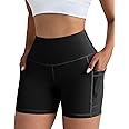 CHRLEISURE Womens Biker Shorts with Pockets: High Waisted Tummy Control Spandex Workout Yoga Athletic Gym Shorts 4 Packs