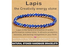 AD Beads Handmade Gemstone Stretch Elastic Bracelet Crystal Healing Reiki Nature's Beauty and Spiritual Essence Unisex (4mm, Lapis Lazuli)