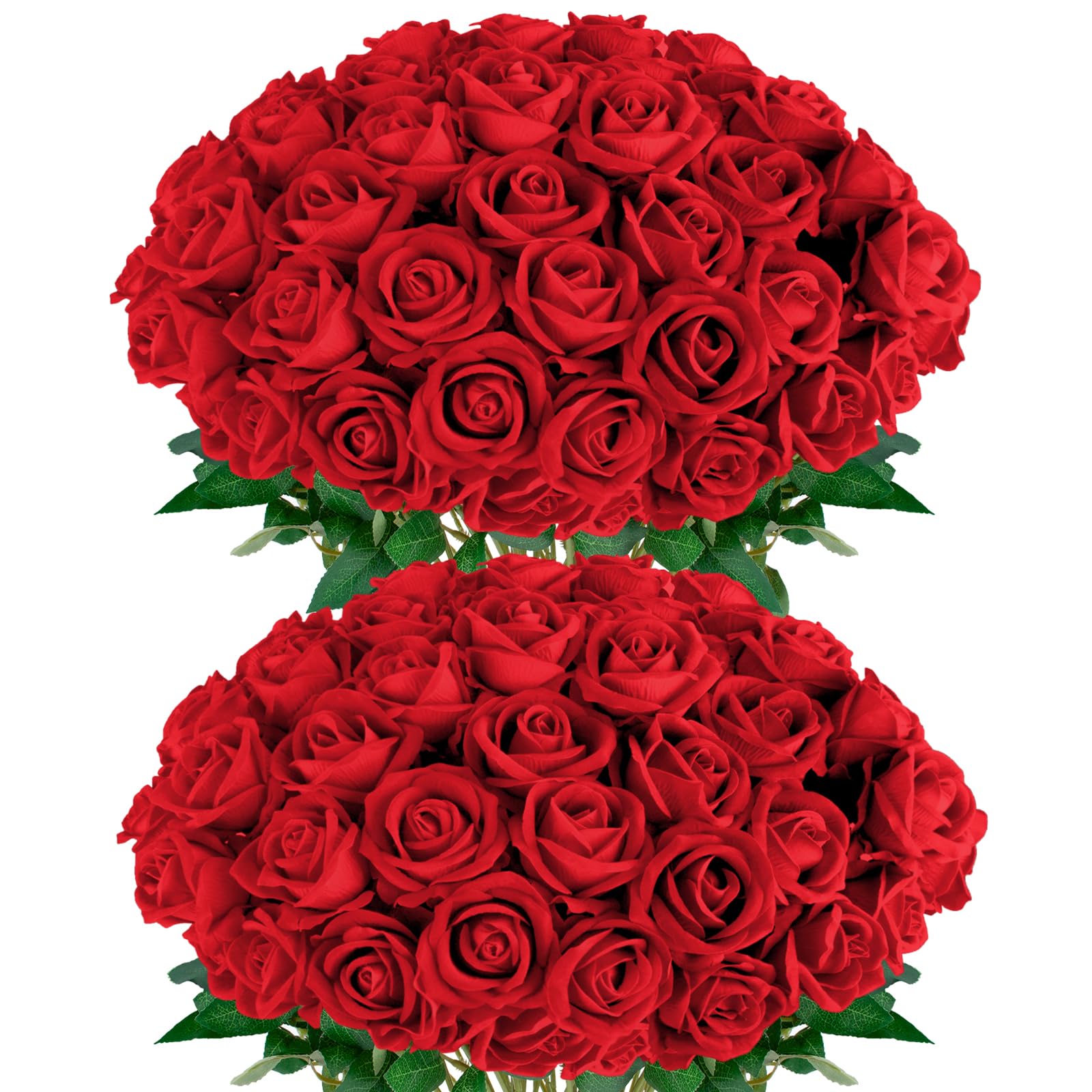 AxPower Red Roses Artificial Flowers 50 Pack in Bulk, Fake Roses ...