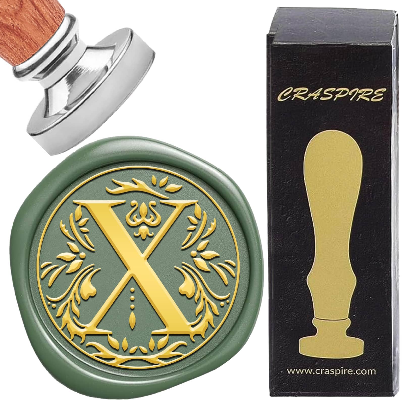 CRASPIRE Letter X Wax Seal Stamp Retro Alphabet Initials Sealing Wax Stamp Classic Vintage 26 Letters A-Z 25mm Removable Silver Color Plated Brass Head wood Handle for Envelope Invitation DIY