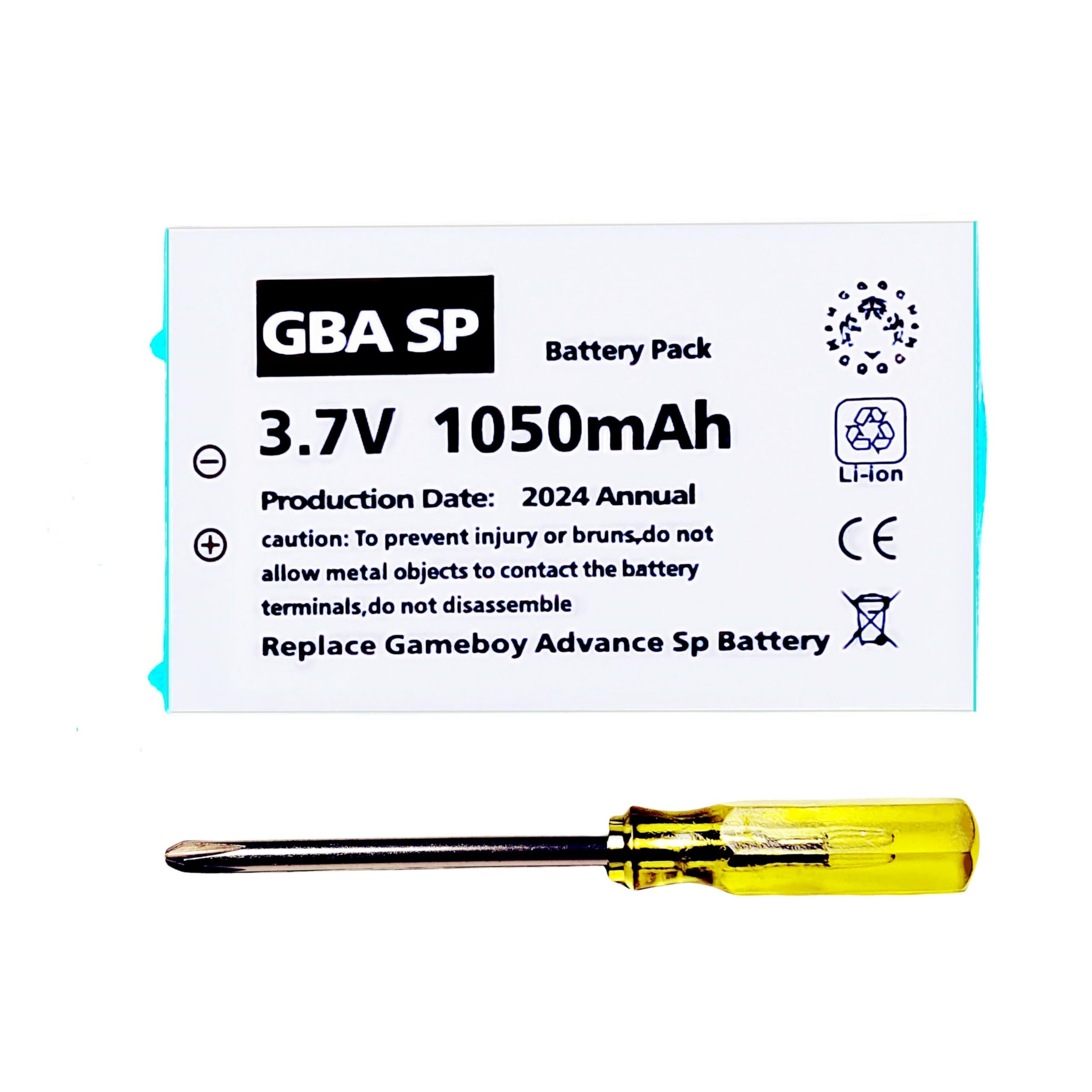 BETTHK 2025 Upgarde Version Real Capacity 1050mAh gba sp Battery Replacement Gameboy Advance sp Battery+Tool Pack Kit for Nintendo