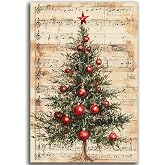 Christmas Tree with Sheet Music Carol Wall Art Canvas Prints,Retro Merry Christmas Vintage Wall Decor Canvas Neutral Rustic Winter Art Painting Artwork for Bedroom Living Room,16