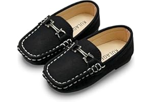 Uineky Toddler Boys Girls Leather Loafers Dress Shoes Little Kid Oxford Flats Casual Moccasins Slip-On School Uniform Walking Boat Shoes