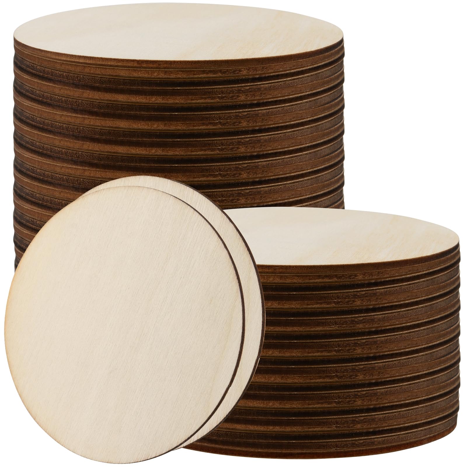 ZEONHAK 100 PCS 4 Inch/10cm Wood Craft Circle, 2.5mm Thick Unfinished Wooden Discs, Blank Wooden Round for DIY Craft, Decoration, Painting
