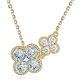 JUDAILY Gold Necklace for Women Birthstone Necklace for Women 14K Gold Plated Dainty Four Leaf Clover Cubic Zirconia Pendant Flower Necklace Gold Jewelry Gift for Women