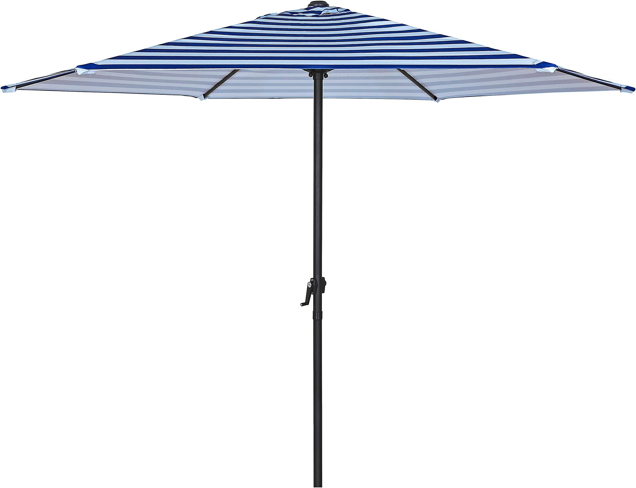 9 Ft Outdoor Patio Umbrella Round Market Table Umbrella 6 Ribs Crank Lift Garden Parasol (Blue)
