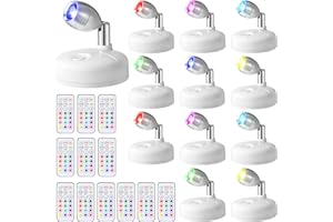 Tuanse 12 Pcs Battery Operated Spotlights Indoor LED Spot Display Lights Battery Powered Uplights 13 Colors Dimmable Mini Accent Lighting for Art Pictures Painting Closet(White)