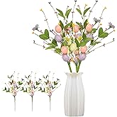 WATINC 3pcs Artificial Easter Spray Vine with Pastel Easter Eggs and Berries, Easter Spring Floral Stems Picks Branches, Flower Berry Arrangement for Vase Filler Topiary Table Centerpiece Decoration