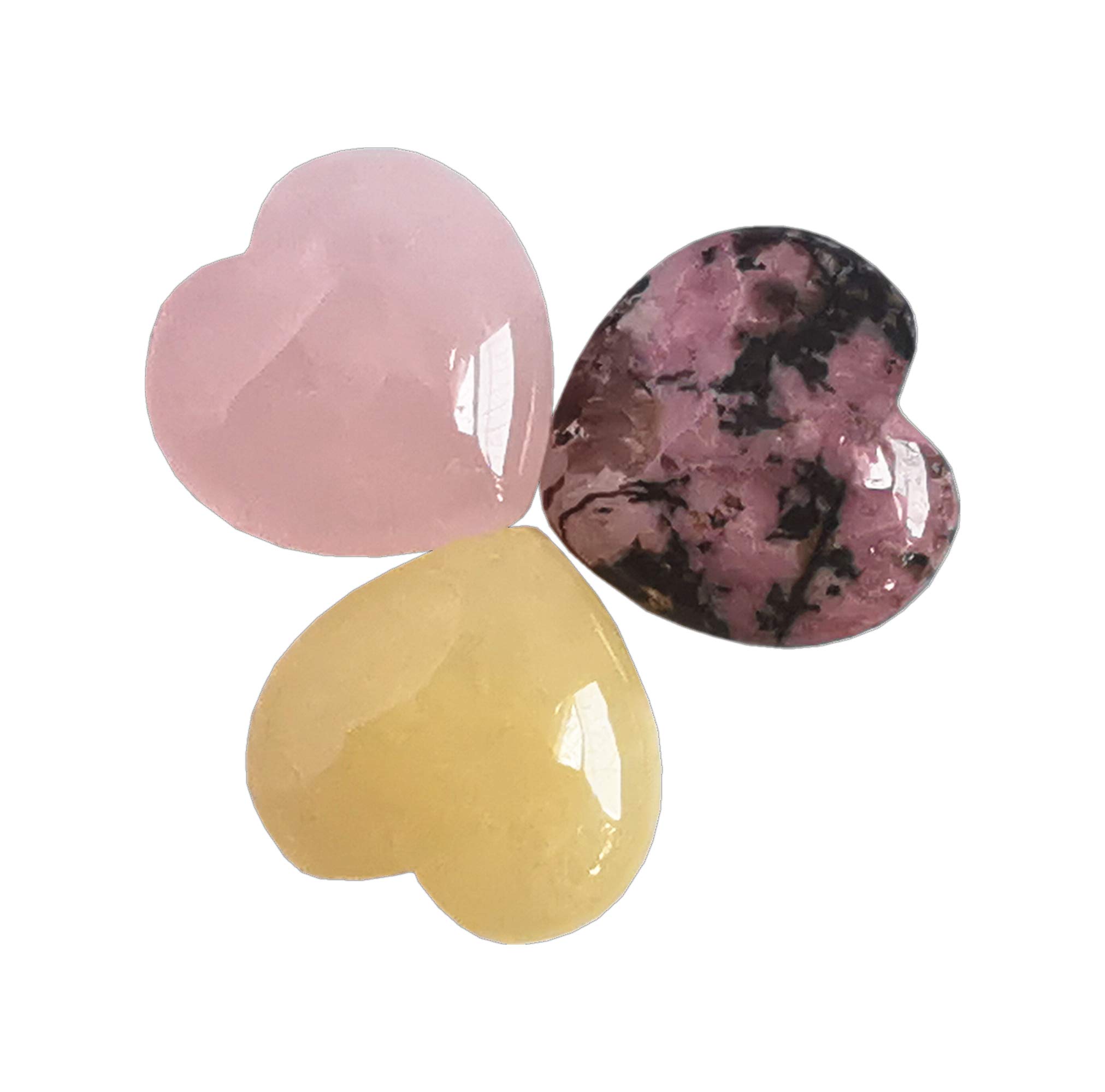 Manekieko 3 Pcs Natural Pocket Palm Thumb Healing Crystal Heart Love Worry Stones,25mm Reiki Balancing Crystal and Healing Stones