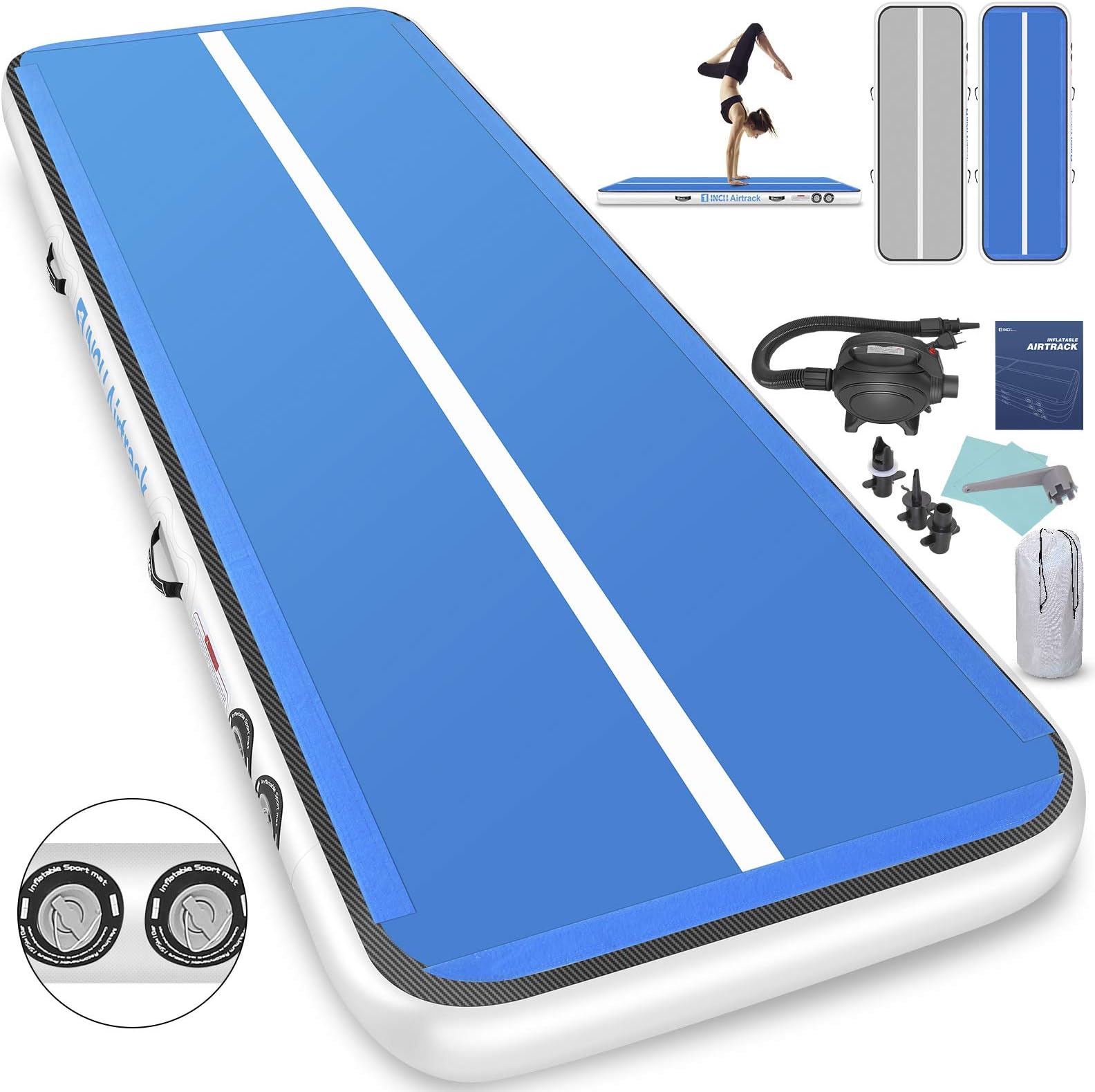 1INCH Airtrack Tumbling Mat 4M Gymnastics Mat 15 cm Thick Air Track Mat Inflatable Tumbling Mat Air Track Flooring Mat for Gym, Yoga, Training, Exercise, Taekwondo, Fitness, Kids (Blue, 4M 15cm)