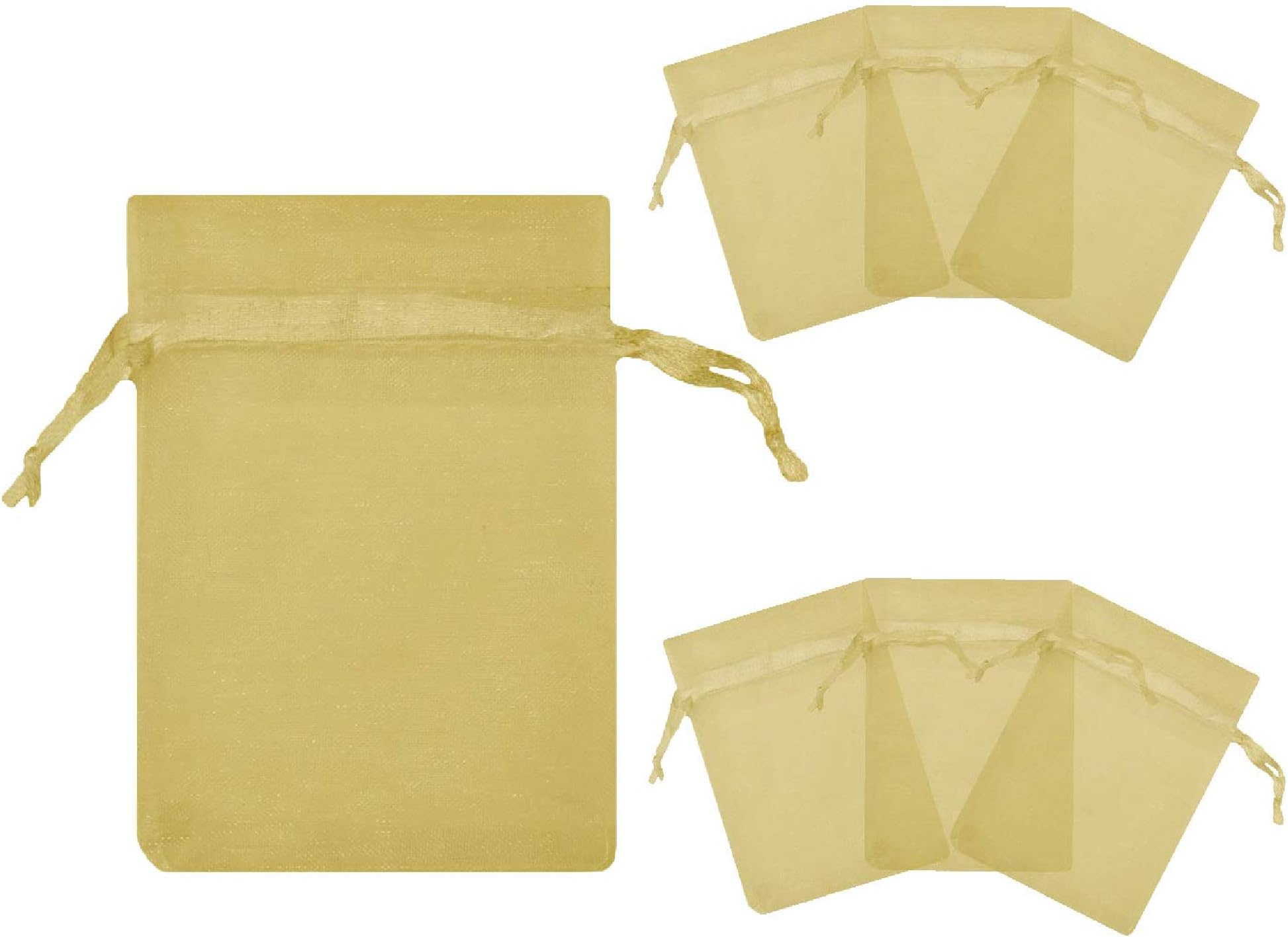 RakrisaSupplies 50Pcs Gold Organza Bags 8x12" w/Drawstring | Accurate Sizing, Reinforced Stitching & Crease Free Sheer Organza Pouches | OB812-04