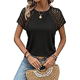KILISU Womens Tops Casual Dressy Lace Summer Tee 2026 Short Sleeve T Shirts Cute Basic Trendy Blouses Fashion Outfits