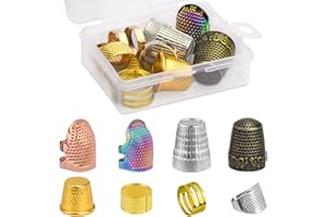 Nitlak 8 Pcs Metal Sewing Thimble, Adjustable Thimble for Hand Sewing Finger Protector,DIY Sewing Tools Accessories, Sewing Thimble Cap with Plastic Storage Box