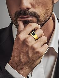 U7 Classic Men Signet Ring with Black Onyx