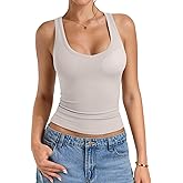 PINKMSTYLE Women Padded Tank Tops Scoop Neck Double Lined Sleeveless with Built in Bras Shirts Slim Basic Summer Clothing