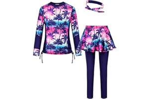 Danna Belle Girls Long Sleeve Swimsuit Rash Guard Set 3 Piece Bathing Suit 5-12Y