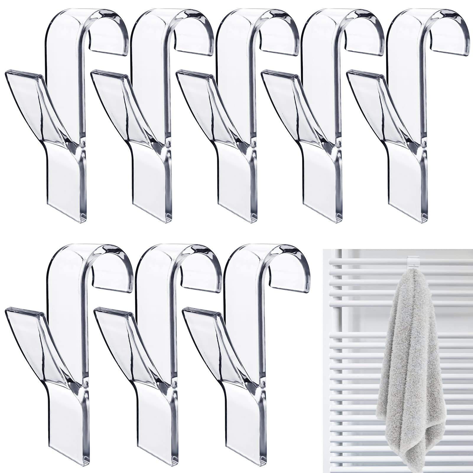 Realure 8 Pcs Towel Round Radiator Brackets Hooks, Towel Rail Radiator Hooks, Radiator Rail Hanger Hooks for Towels, All Standard Radiators, Removable