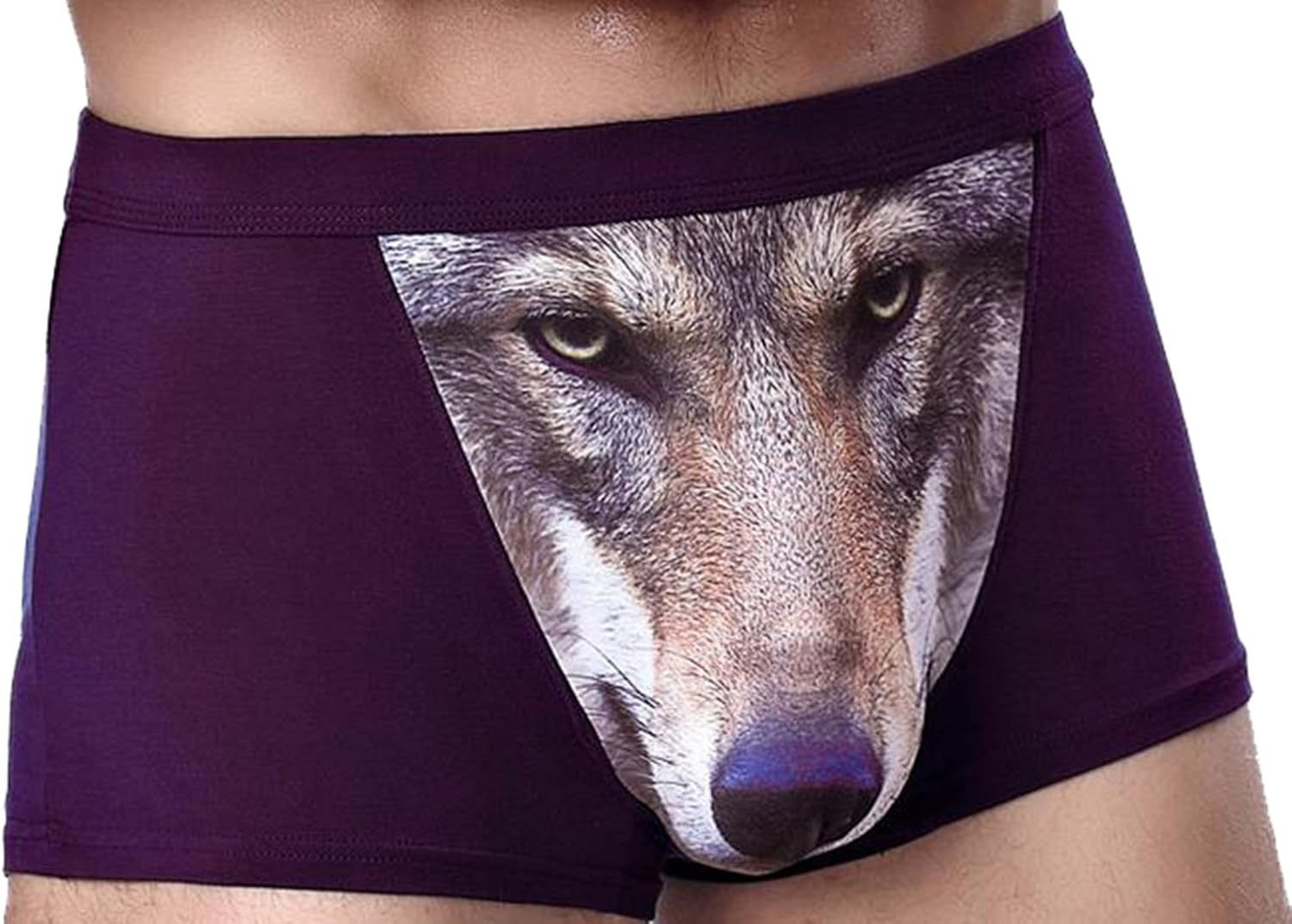 Generic Mens Funny Sexy Underwear Print 3D Wolf Boxer Briefs Purple M