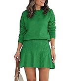 Tankaneo Womens Skirt 2 Piece Sweater Set Long Sleeve Crewneck Sweaters Pleated Mini Skirt Knit Lounge Sets