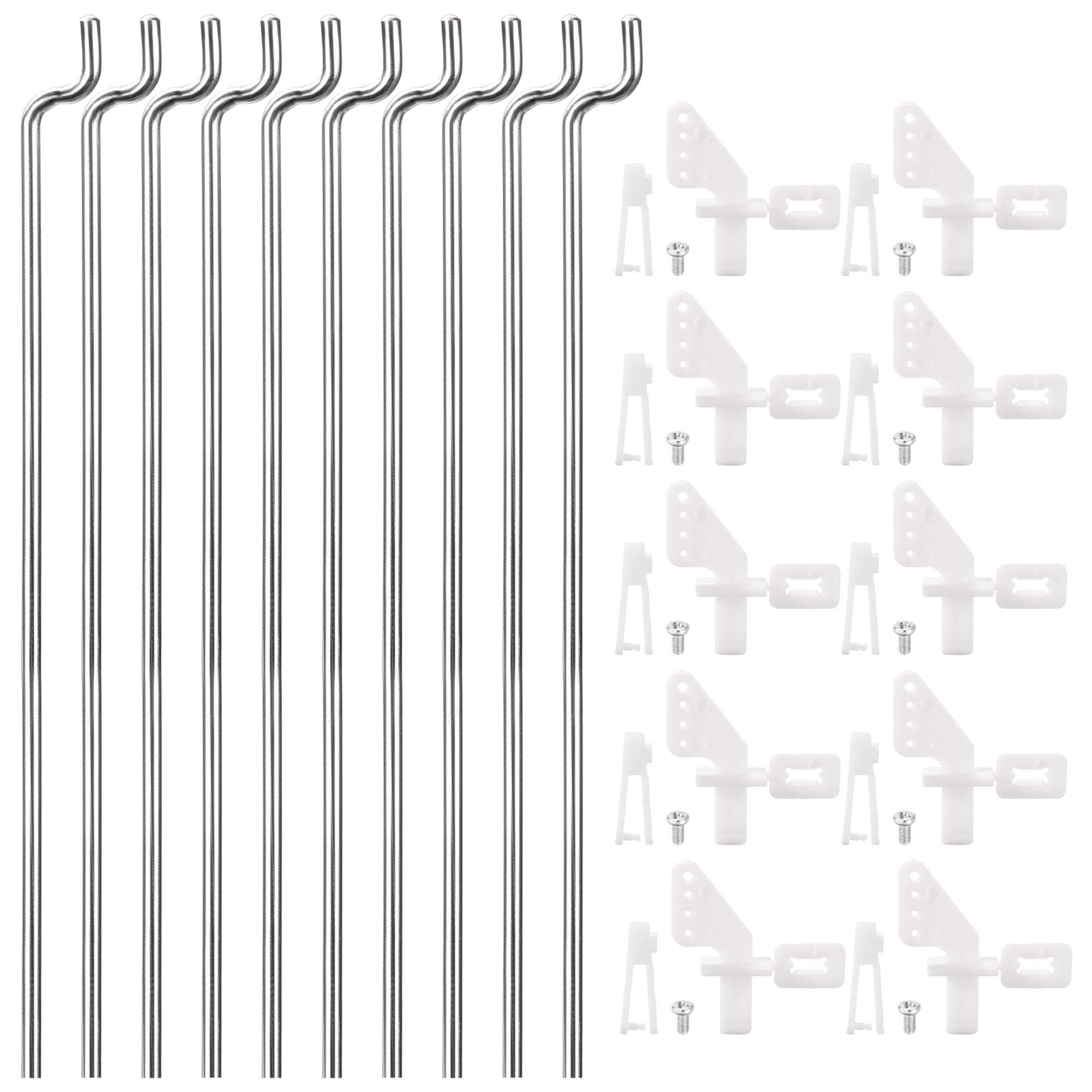 sourcing map 10PCS 1.2mmx180mm Pushrod Parts + 10PCS Nylon Micro Control Horns 4 Holes for RC Airplane Plane DIY Parts