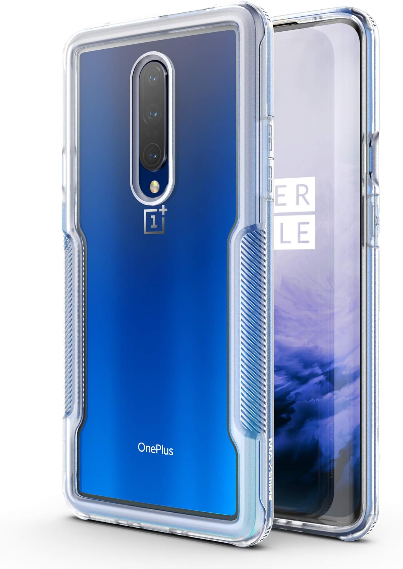 MAXSHIELD Compatible with OnePlus 7 Pro Case, Premium Hybrid Shockproof Protective Slim Clear Bumper Case [Razor X Series]-Clear/Black