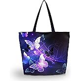 HAPLIVES Large Eco Reusable Eco-friendly Shopping Bag Handle Case Bag Travel Totes Bag (Purple Butterfly)