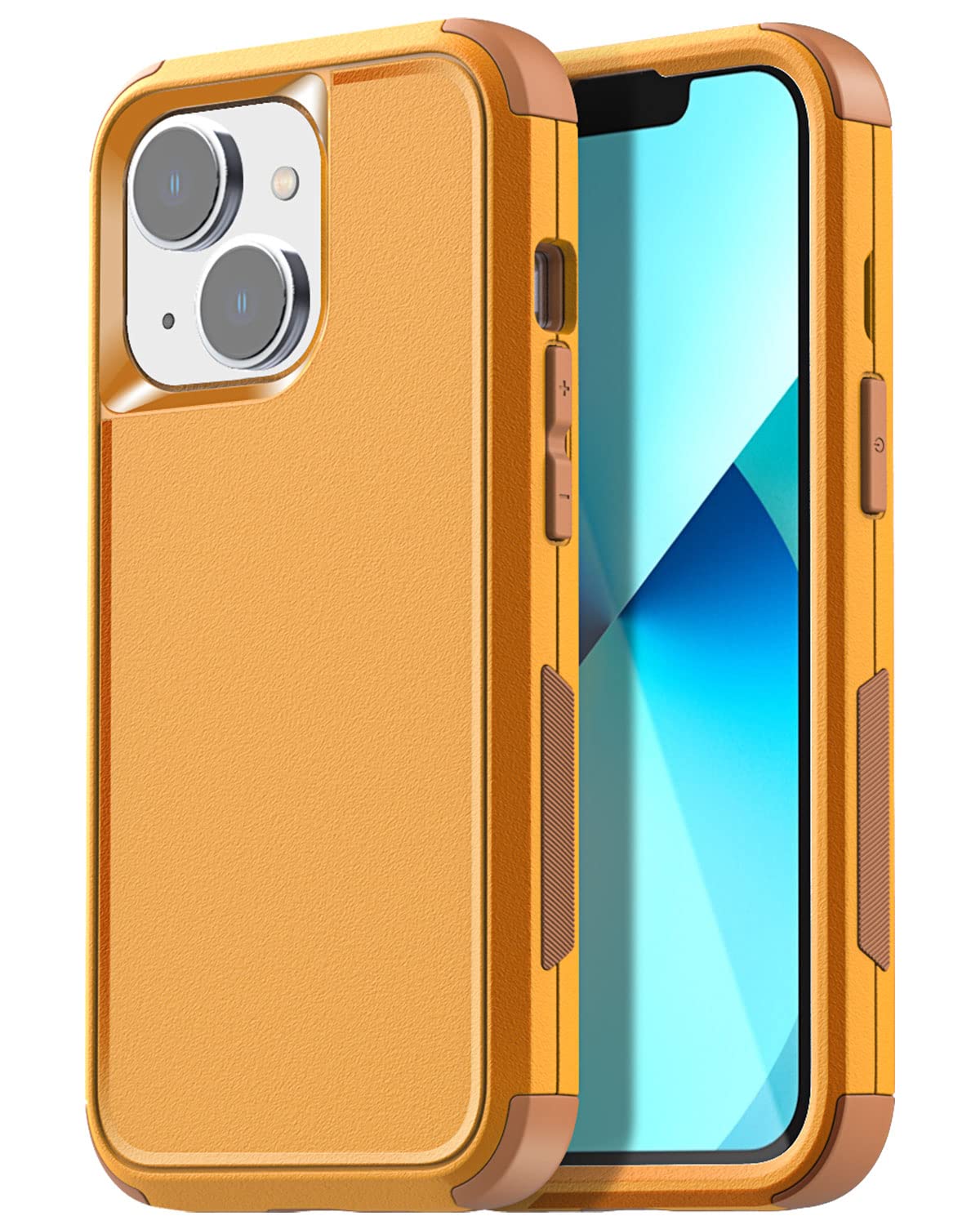 AICase for iPhone 13/iPhone 14 Case,Heavy Duty 3-Layer Rugged Pocket-Friendly Phone Case,Durable Military Grade Protection Shockproof/Drop Proof/Dust-Proof Protective Cover(Yellow)