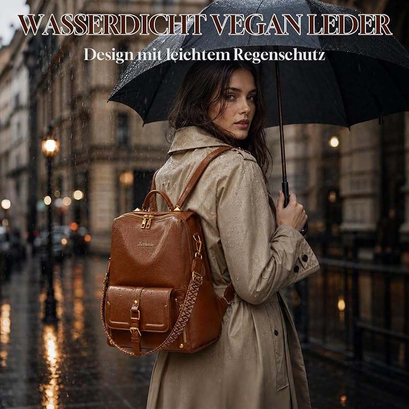 Rucksack Damen Wasserdicht,Diebstahlsicherer Cityrucksack,Veganes Leder Rucksack,eleganter Tagesrucksack,Leichte Rucksackhandtasche für Alltag,Pendeln,Büro,Uni und Reisen