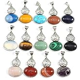 LHJ 6 Pcs Natural Crystal Pendants Gourd Shape Rhinestone Healing Chakra Quartz Gemstones for Jewelry Making Necklace Gift