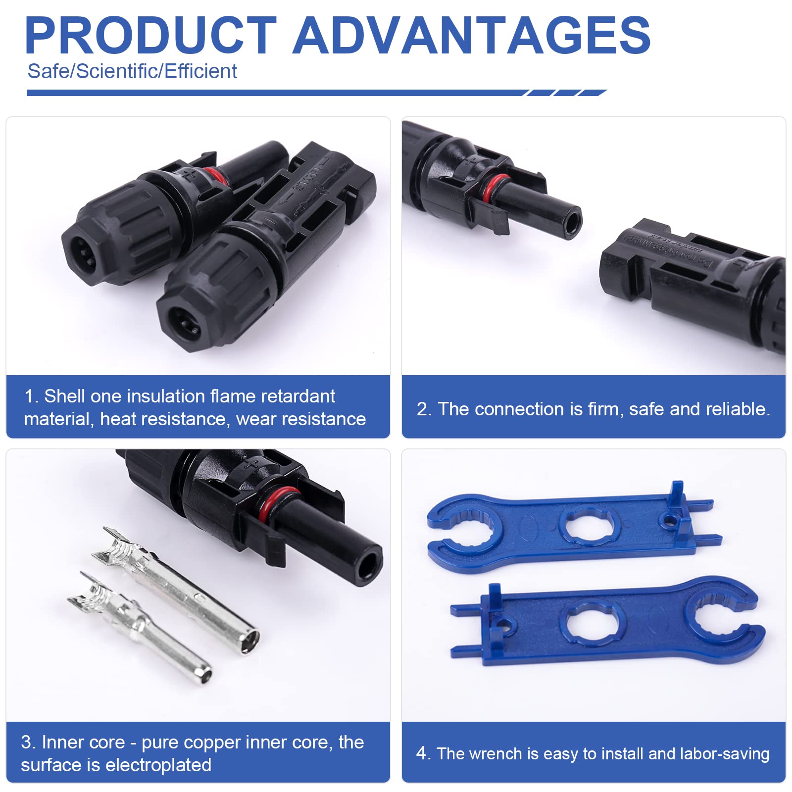 Solarpanel Stecker, 15 Paar Solarstecker, Stecker mit 2pcs Schraubenschlüssel, Photovoltaik Steckverbinder IP67 2
