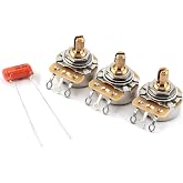 The Art of Tone CTS 250k Potentiometers - Short Shaft (3x) with Capacitor | Orange Drop .022uF/200V Polypropylene, Audio Taper, Fender Strat Compatible, Hardware Included