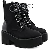 Womens Platform Boots Round Toe Chunky Ankle Boots Punk Boots Lace Up&Zipper Combat Boots