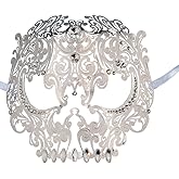 Coddsmz Halloween Masquerade Masks Full Face Mardi Gras Party Costume Mask Halloween Cosplay Mask Metal Mask with Rhinestone