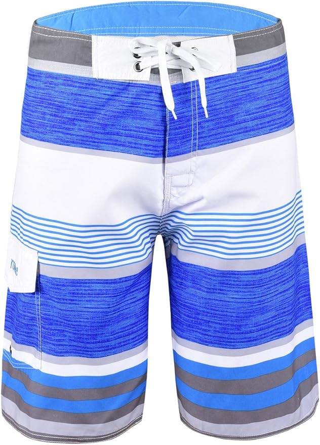 Nonwe Men's Stripe QuickDry Boardshorts Beach Board Shorts Light Blue 28 Amazon.co.uk Sports