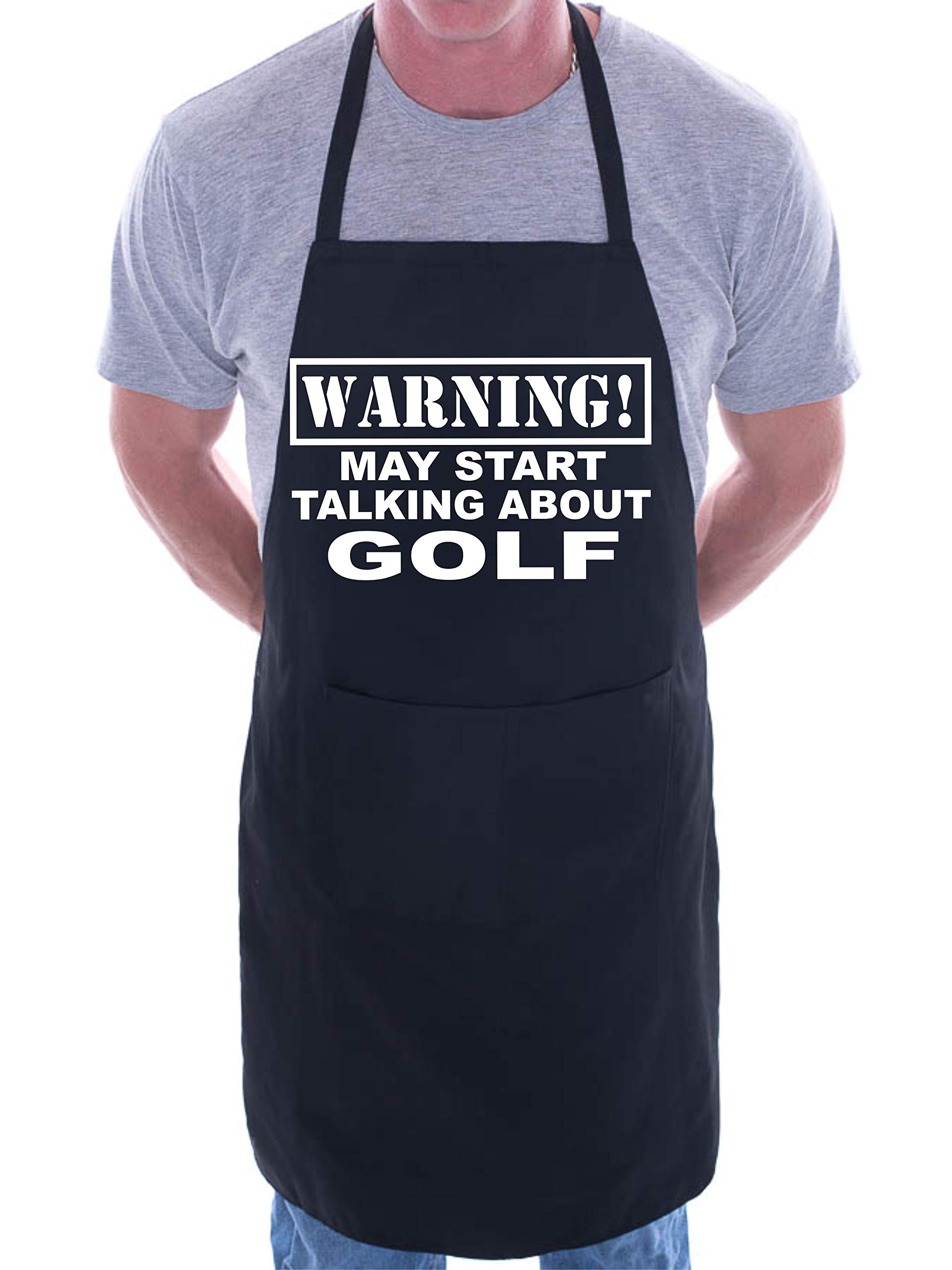 Print4U Warning May Talk About Golf Funny BBQ Novelty Cooking Apron Black