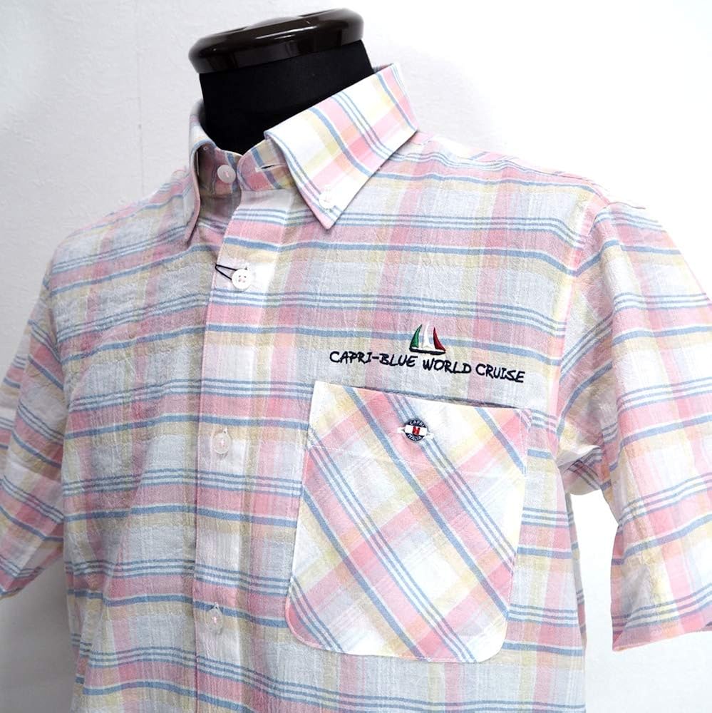 安心の定価販売 カプリ Capri 日本製 B07pz1h6xg 通販 ゴルフ 春夏 男性 カジュアル メンズ 日本製 サイズ 48 L ピンク 半袖 ボタンダウンシャツ ストレッチ 綿麻 シャツ Www Circu Net