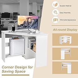 Tangkula White Corner Desk - 90 Degrees Triangle