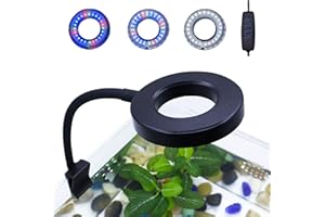PUEUTU Small Aquarium Light Clip on Fish Tank Light LED USB Full Spectrum Light with Dimmer Multi-Color White+Blue+Red for 1-5 Gal Betta Tank (Adapter NoT Included, No Timer)