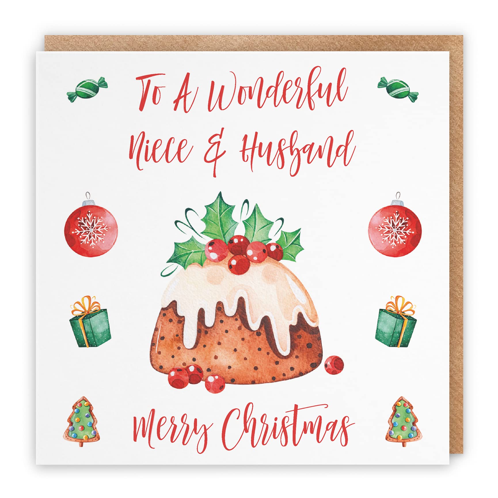 Hunts England - Niece And Husband Christmas Card - To A Wonderful Niece & Husband - Merry Christmas - Christmas Pudding Collection - Funny Xmas Card