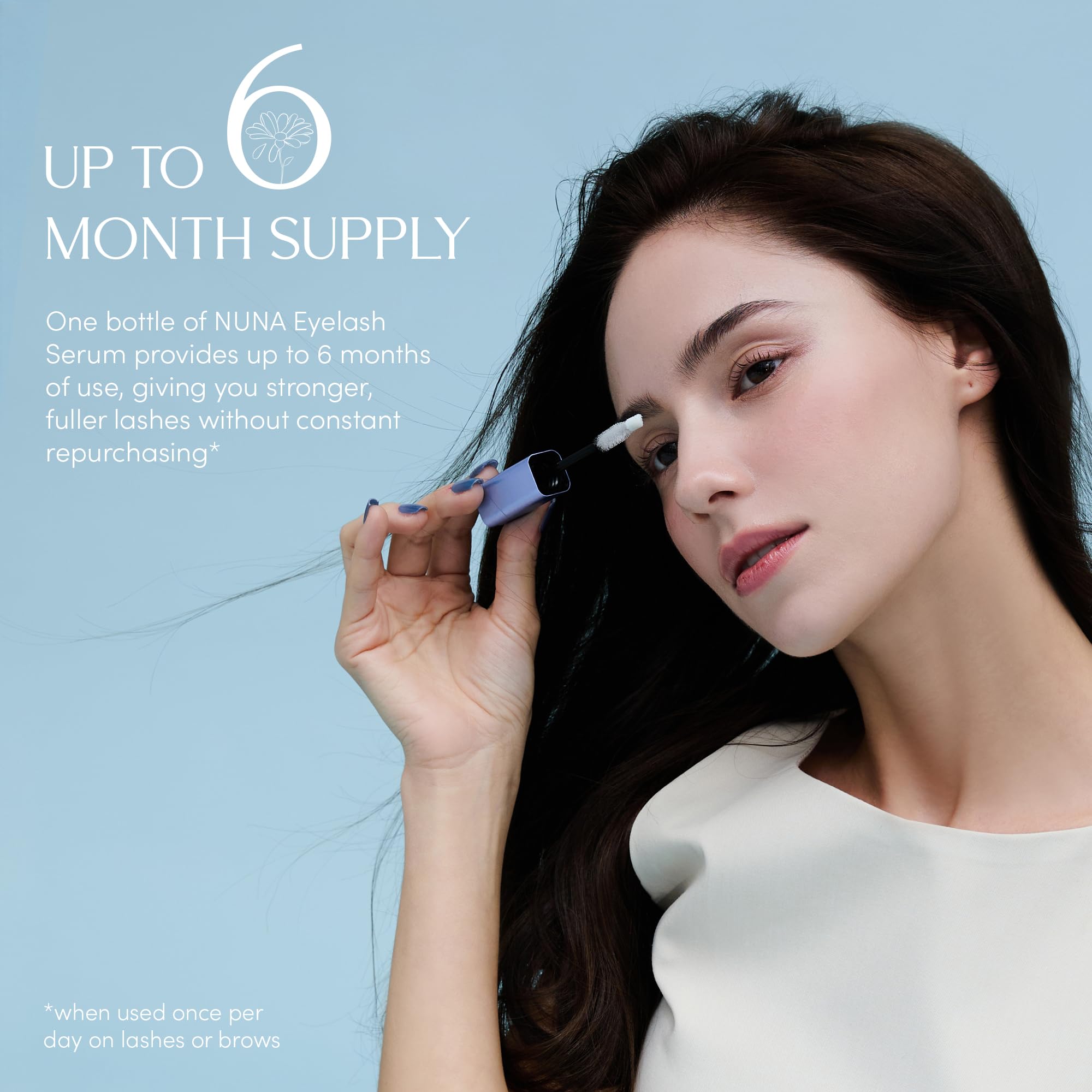 NUNA Eyelash Growth Support Serum 6ml – Eye Lash and Eyebrow Enhancing Serum for Women & Men with Biotin - Korean Multi Peptide & Natural Extracts – Promotes Fuller and Longer Lashes - 6 Month Supply