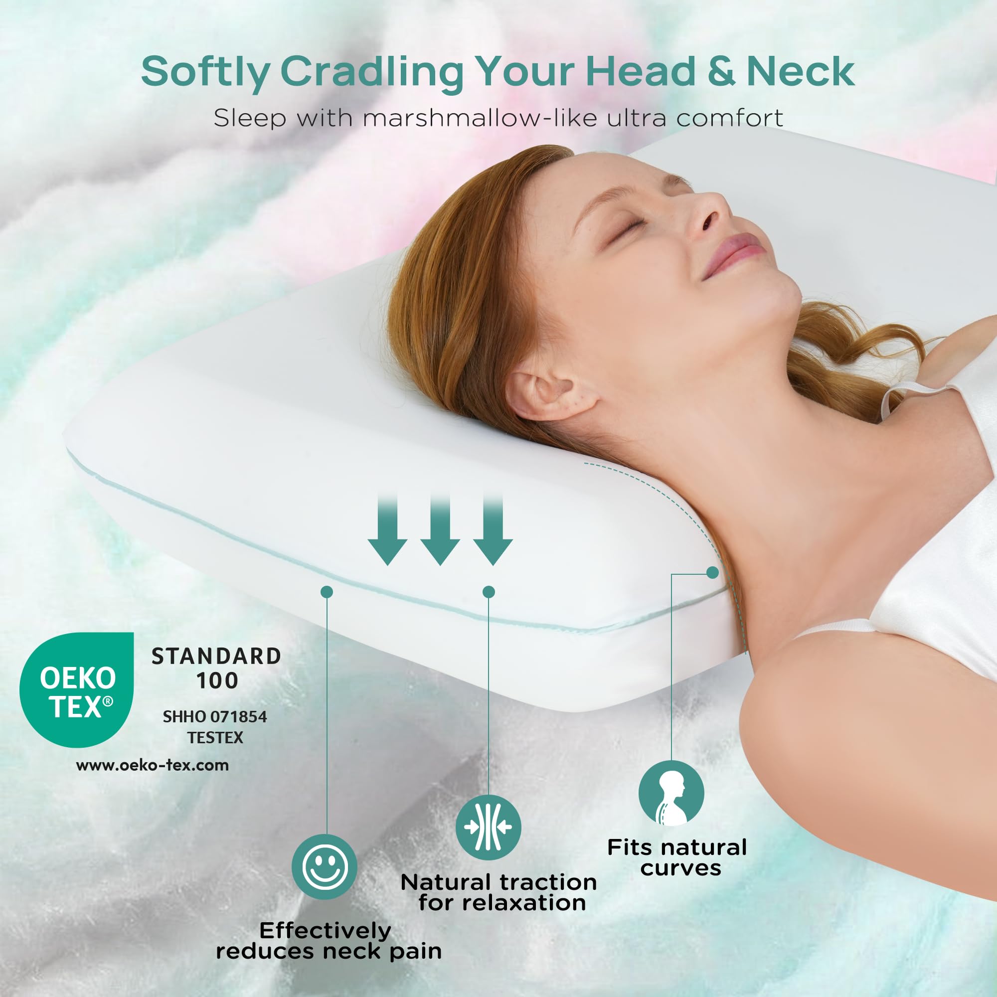 Cooling Soft Memory Foam Pillow, Cervical Neck Pillow for Side Sleepers, Back & Stomach Sleepers, Ergonomic Orthopedic Design for Neck Pain Relief and Deep Sleep, CertiPUR-US, White