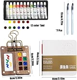 ZQuintuplian Pocket Watercolor Travel Kit, 12 Colors, 8 Wooden Grids view 2