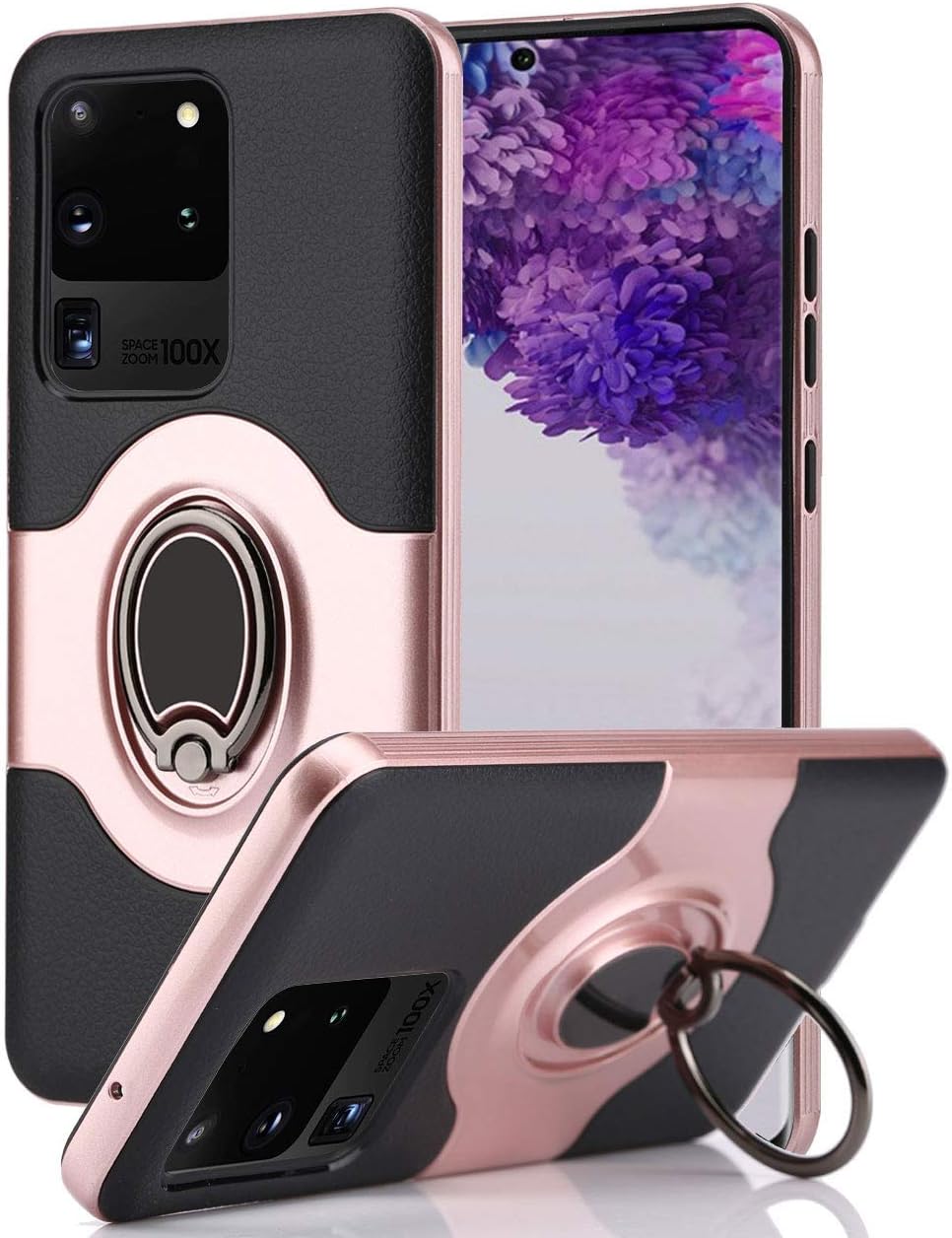 LUUDI Case for Samsung Galaxy S20 Ultra 5G Case with Ring Stand Holder Rotatable Kickstand Slim Fit Protective Shockproof Case Work with Car Mount Cover for Galaxy S20 Ultra 5G 6.9 inches Rose Gold