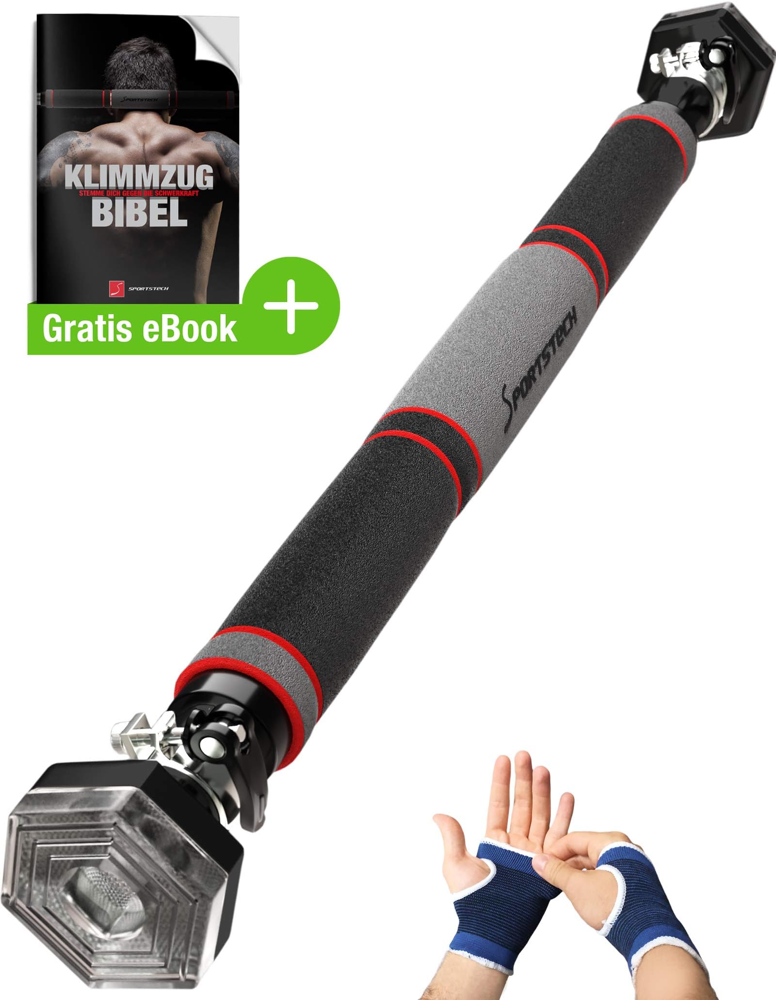 Sportstech Pull-up Bar with patented hexagonal system KS200 - with 3-layer padding, safety tension lever, 6 pressure points & exceptional design, incl. gloves