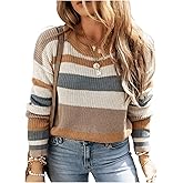 Milumia Women's Color Block Striped Knit Sweater Crew Neck Long Sleeve Casual Pullover Knit Tops