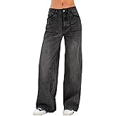 EMMIOL Women's Wide Leg Jeans Baggy Jeans Mid Waist Stretch Boyfriend Denim Pants Vintage Trousers with Pocket