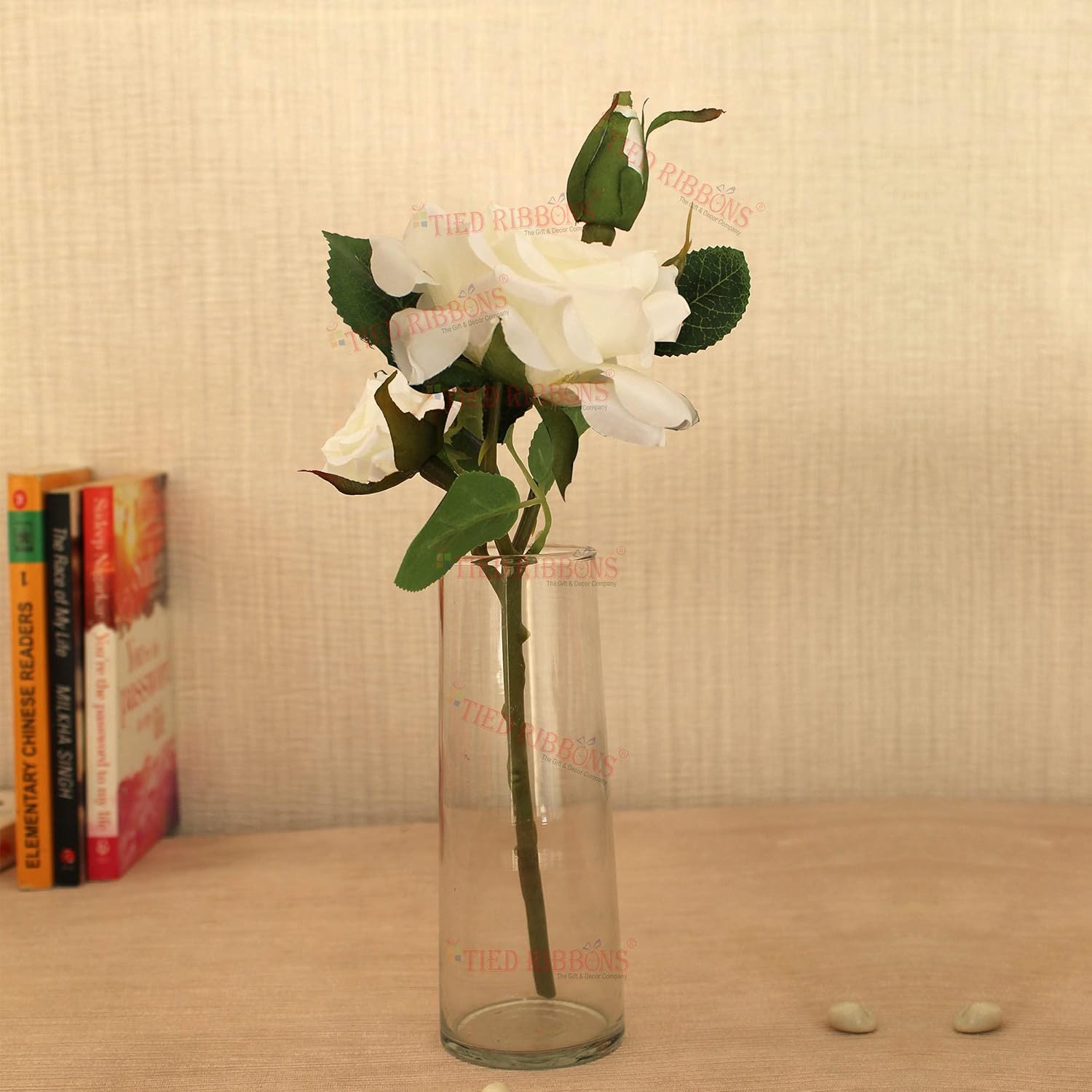 Buy TIED RIBBONS Artificial Rose Flower with Decorative Glass Vase Pot