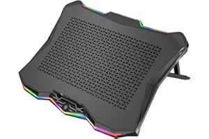 AICHESON Laptop Cooling Pad, Chill Pad for 15.6-17.3 Inch Notebook with 7 Height Slots, 2 USB Ports, Rainbow Lights, Perfect 