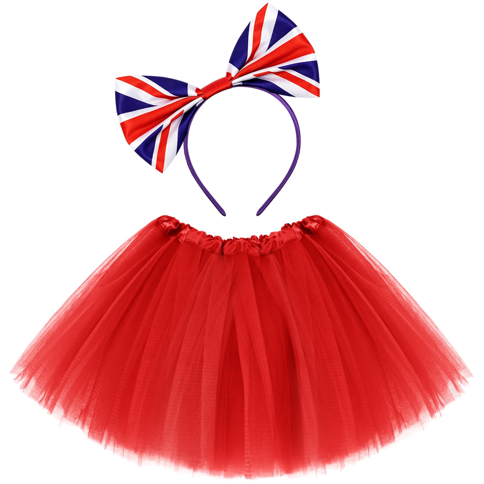 KMLGY 2Pcs Union Jack Costume Set with Union Headband Tutu Skirt for British National Day Royal Event Indoor or Outdoor Street Party (Red)